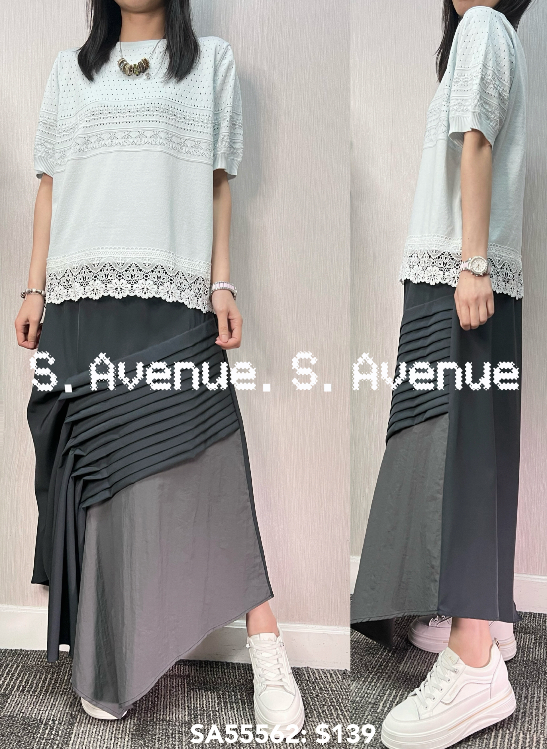 SA55562: 短袖織花下lace線top