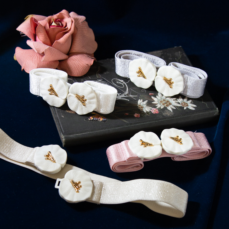 (Last Batch)Vintage Elegant White Flower head Belt - Beige/White/Grey/Pink