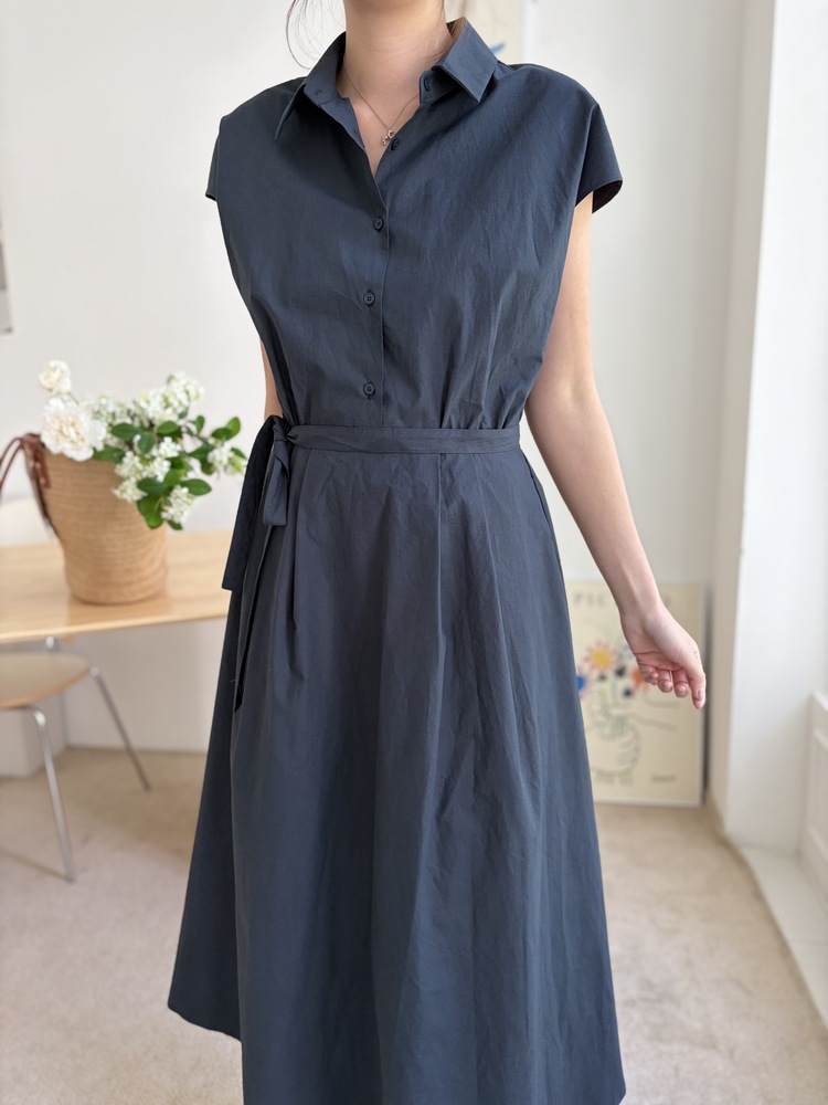Elasticated Waist Shirt Dress (Navy)
