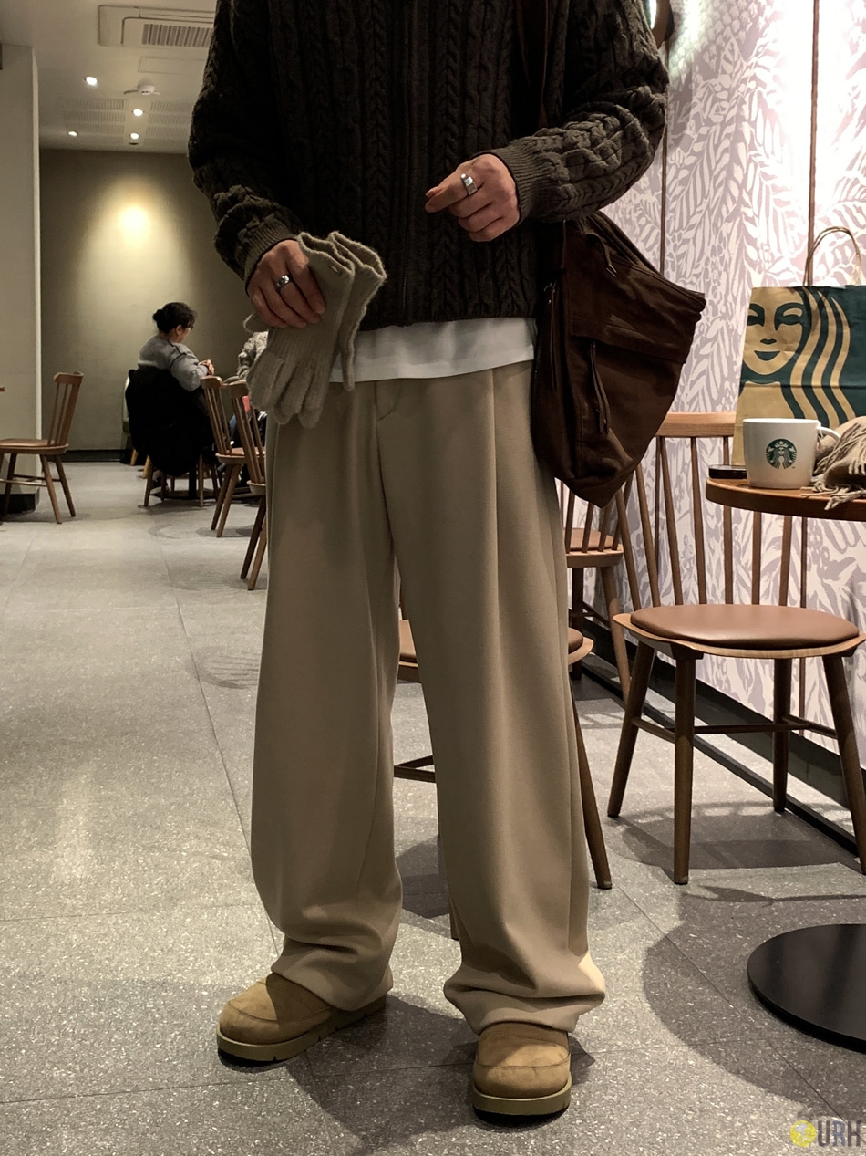 【100%保證韓國直送】秋冬感羊毛混紡側鬆緊寬鬆西褲 Ever Soft Wool Side Banding Wide Slacks RL114704