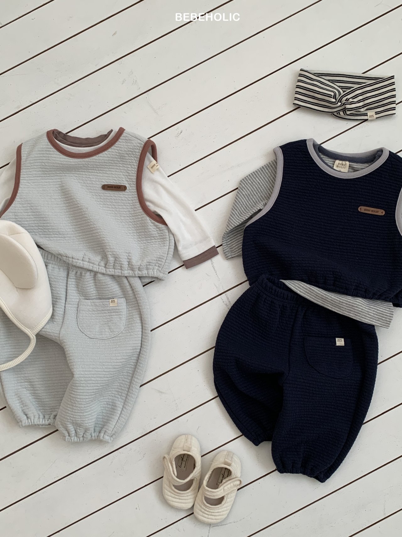 🌸預訂 韓國直送🌸🇰🇷BEBEHOLIC兩色皮革章撞色背心上下套裝