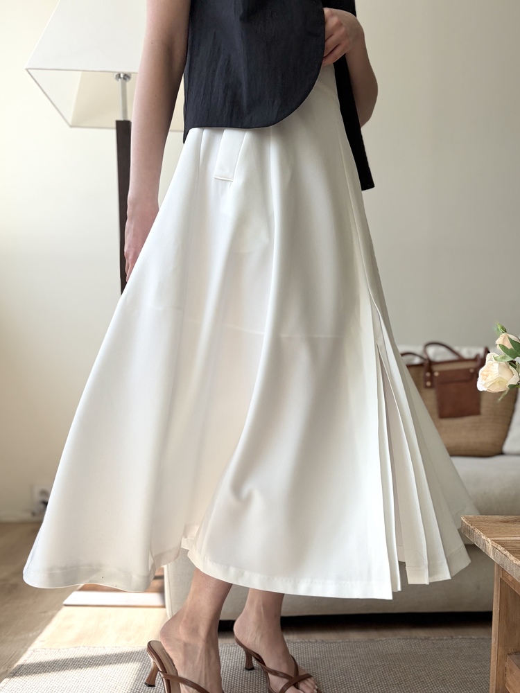 Front-Slit Midi Flare Skirt (Ivory)