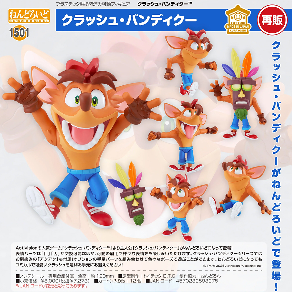 (預訂訂金 $100) (總價 $370) GSC Nendoroid 1501 Crash Bandicoot™ 4: It's About Time 黏土人 古惑狼 4 時空之旅 (再版) (行版)