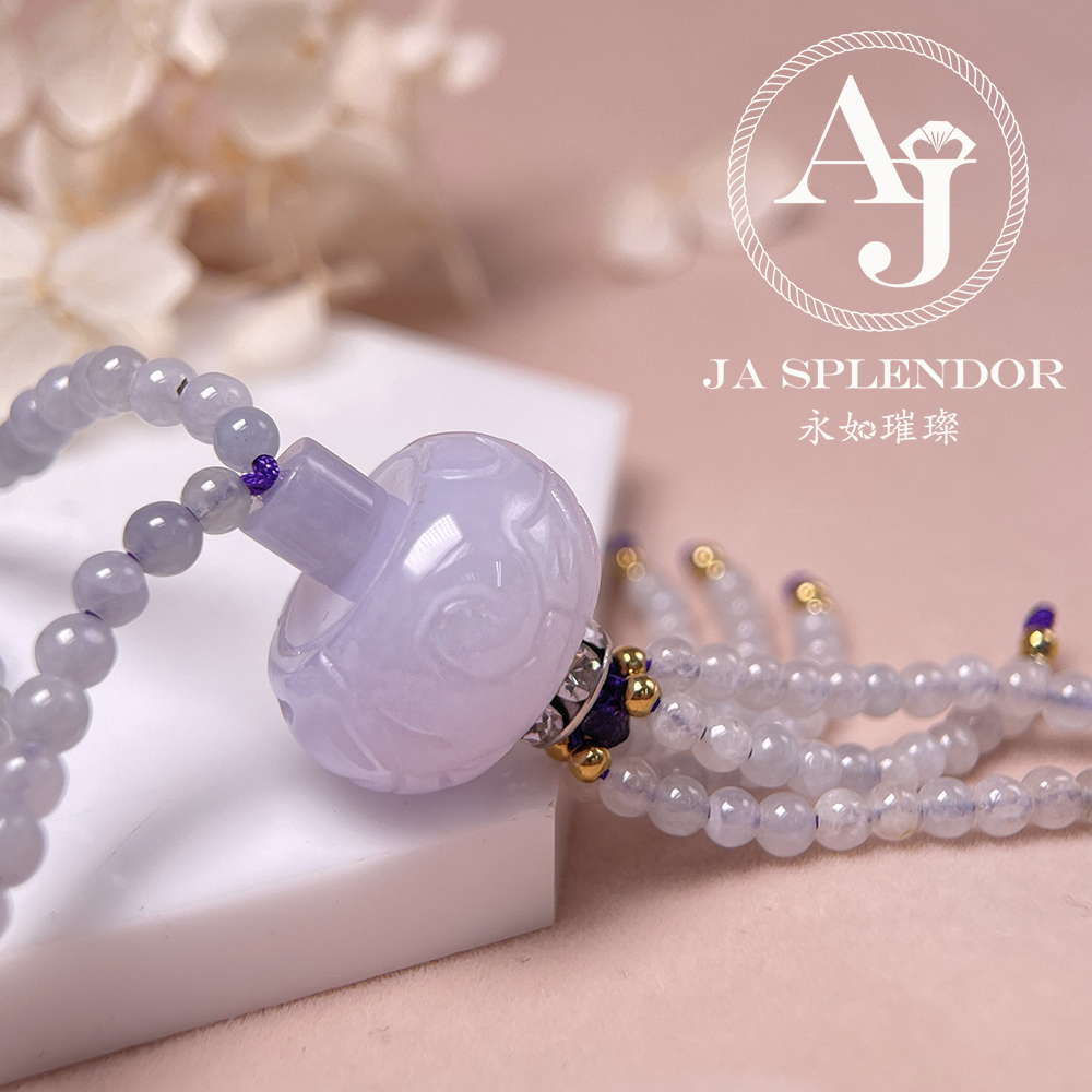 JN-H25-785 天然翡翠A玉 華麗冰紫回紋珠順利串串金項鏈