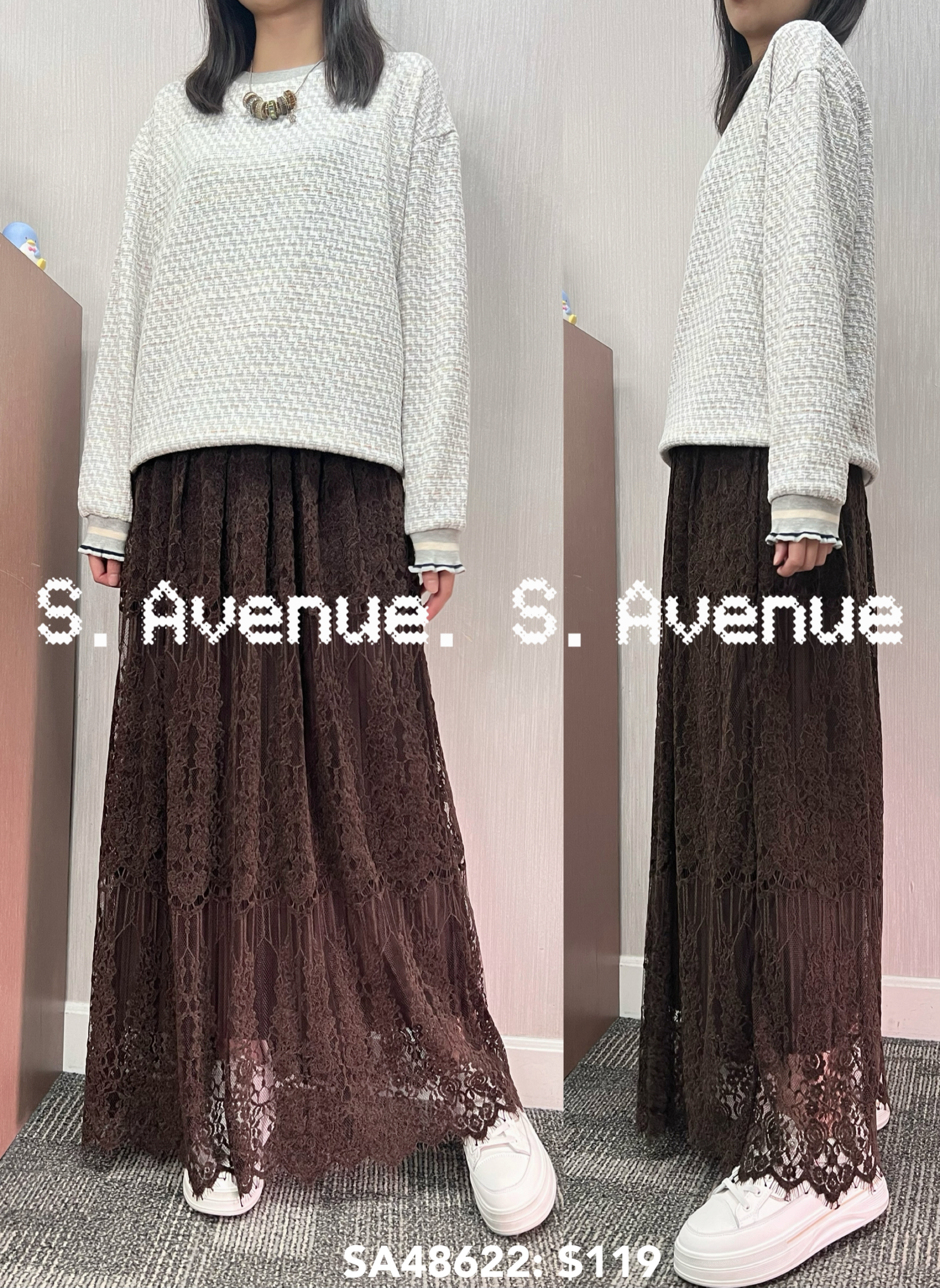 SA48622: 長袖軟身tweed料top