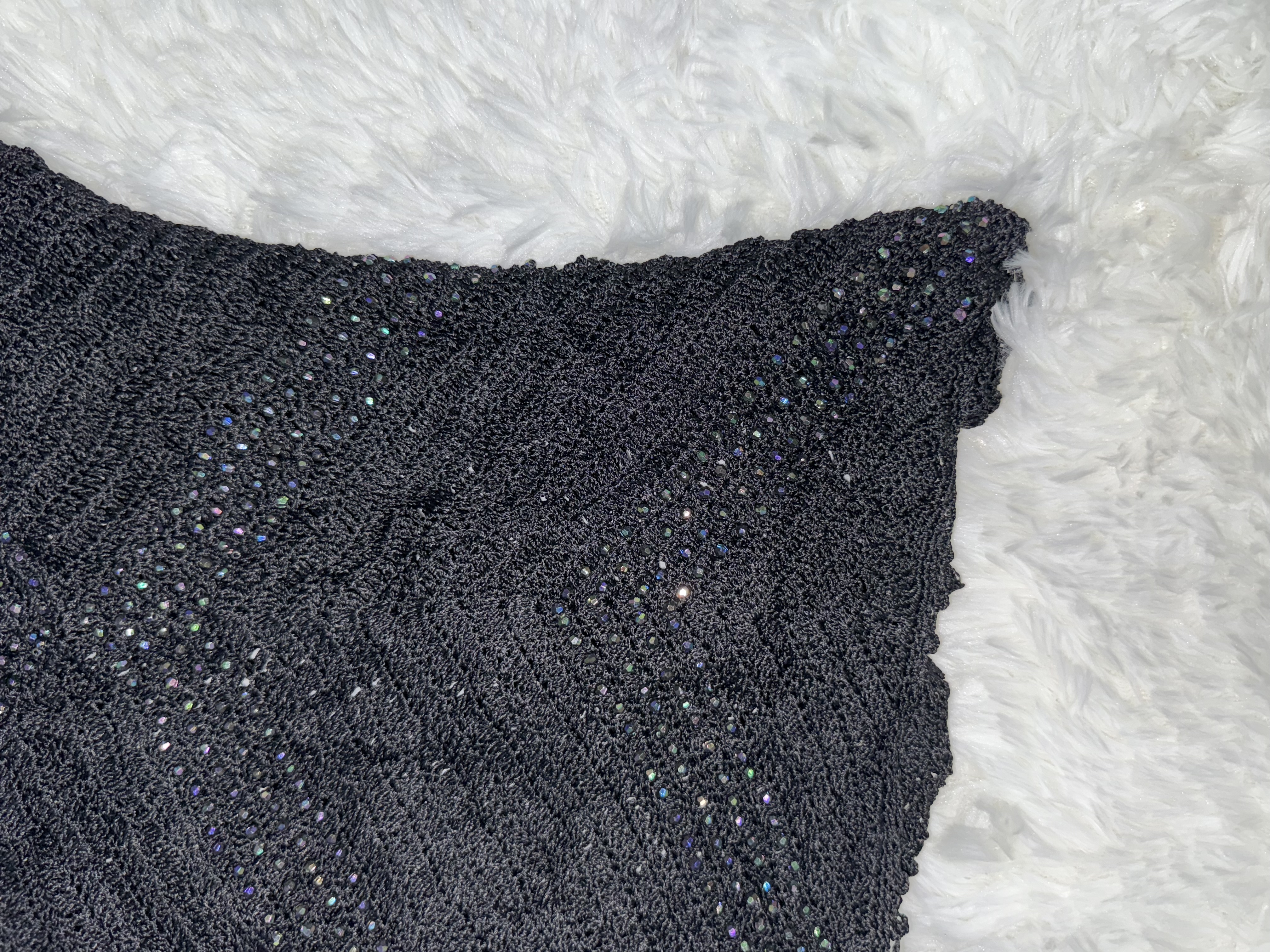 Black Rainbow Beaded Crochet Details Vest