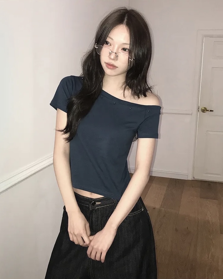 Asymmetric Studded Crop Top