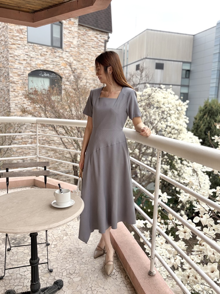 Asymmetric Striped Dress (Grey)