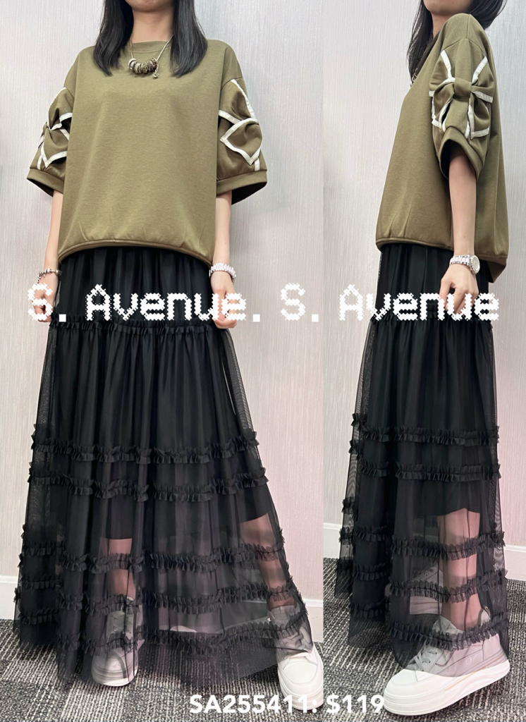 SA255411: 短袖蝴蝶結袖淨色tee