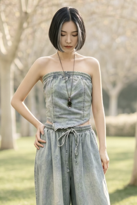 牛仔抹胸上衣