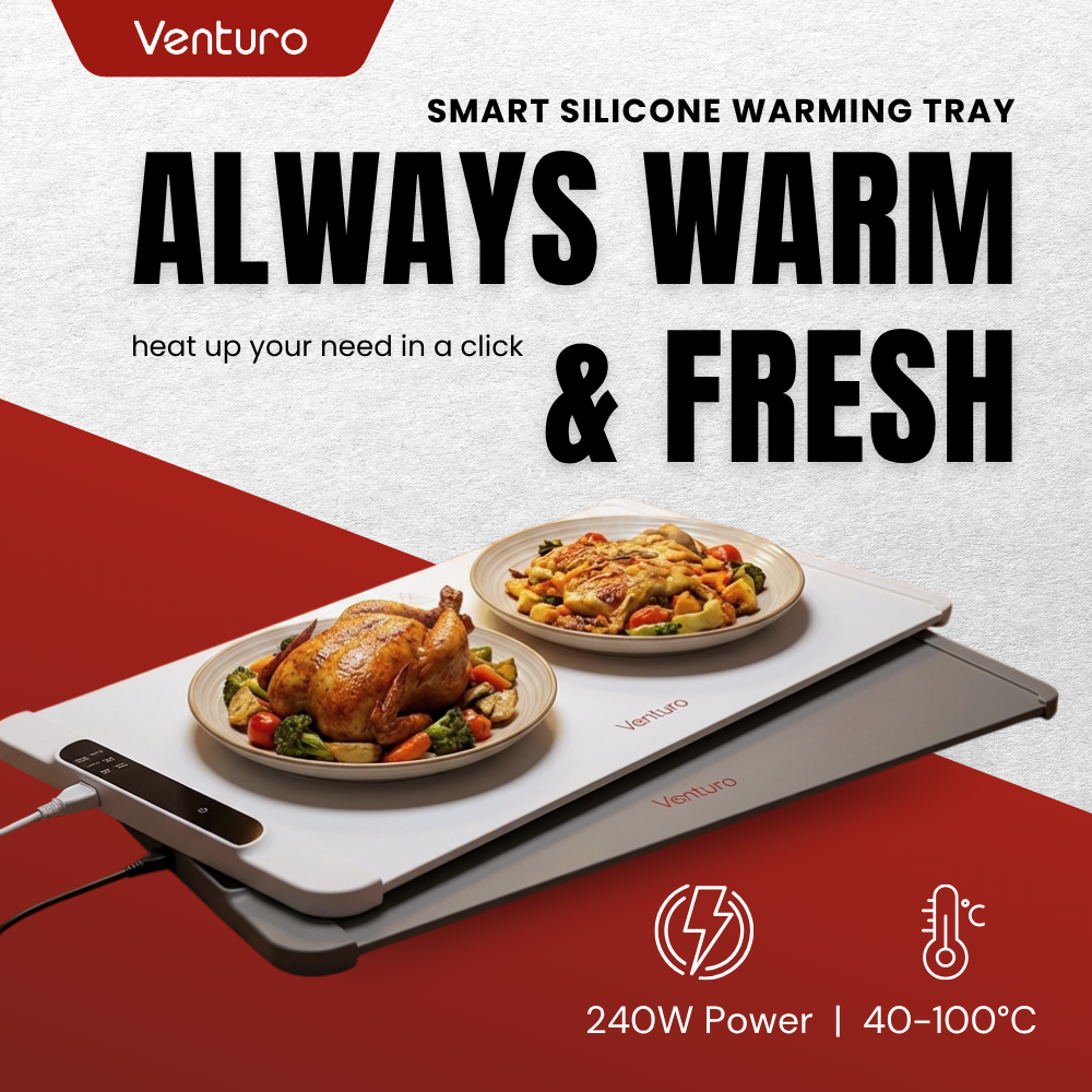 Venturo Electric Food Warmer | Food Heater | Portable Space Food Warmer | 10H Timer | LED Display | Silent Home Warmer