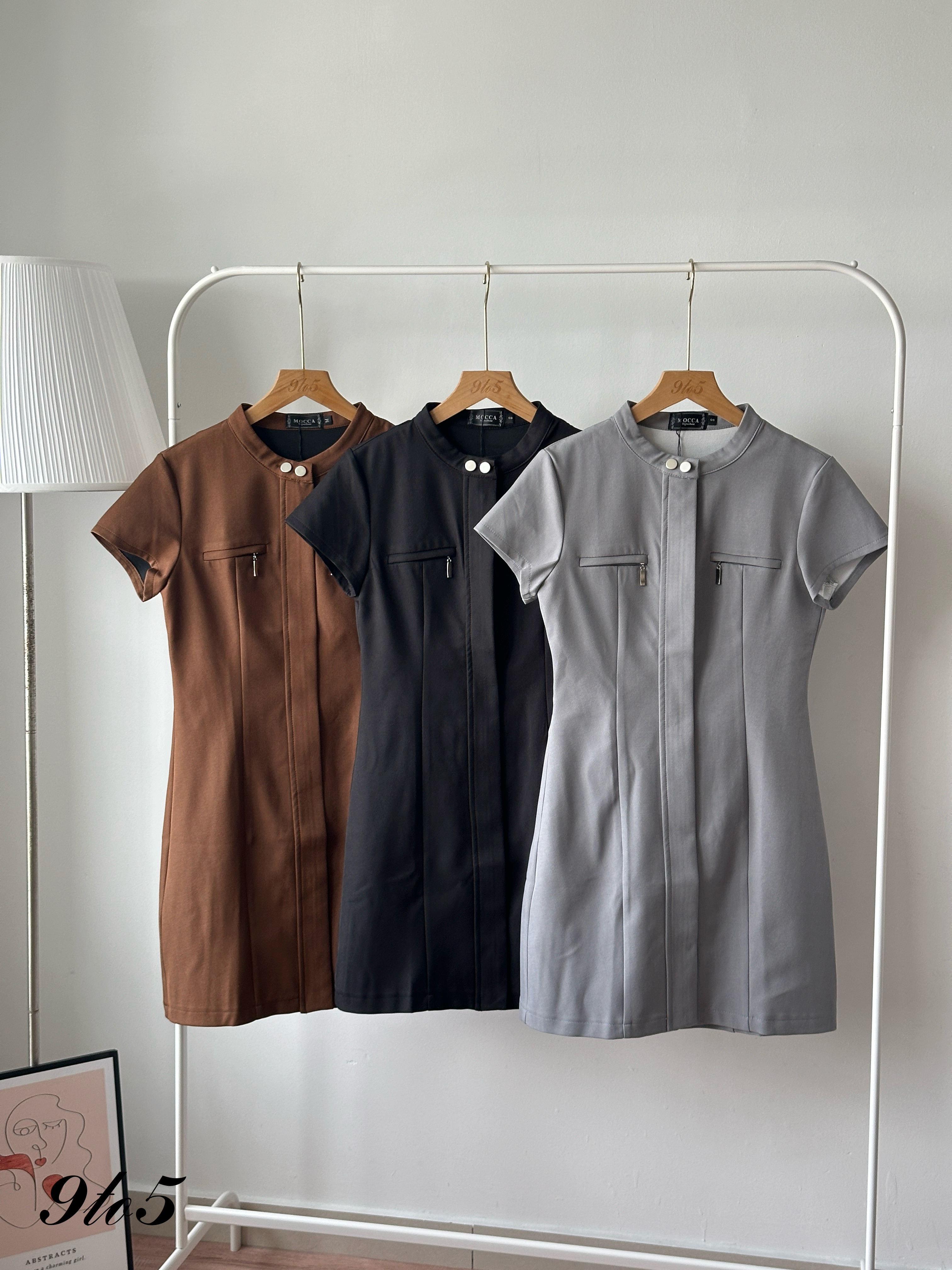D2362 Short Sleeve Zipped Dress - 3 Colors 