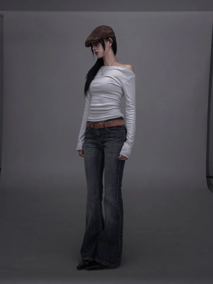 Washed Low-Rise Bootcut Denim