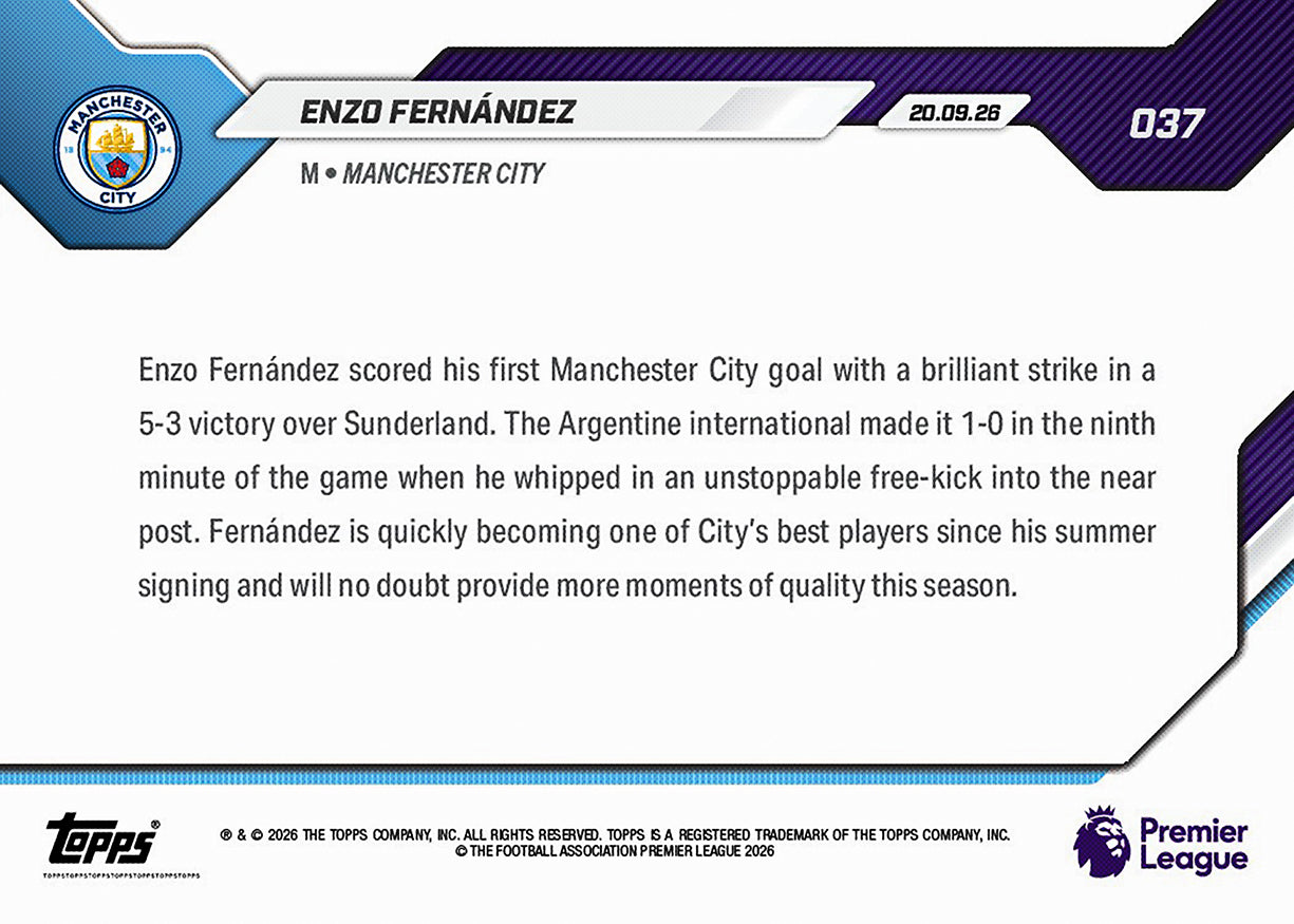Enzo Fernández - 2026-27 Premier League Topps NOW #37 曼城首個入球紀念卡【團購】