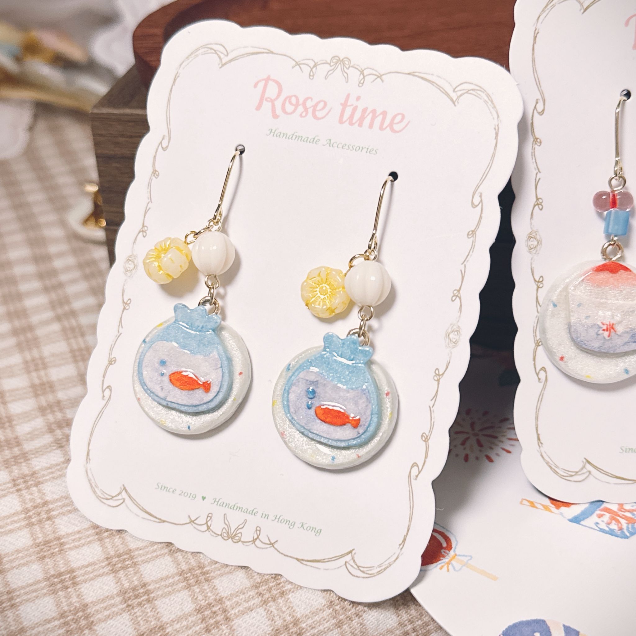 手繪和風夏日祭金魚缸耳環