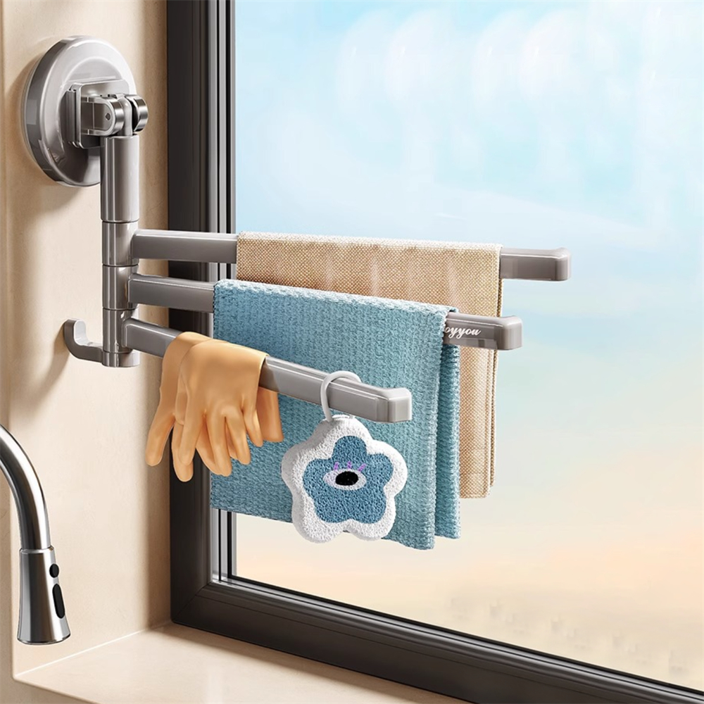 廚房瀝水架 吸盤掛桿 抹布架 旋轉壁掛 廚房收納架 灰色 ［平行進口］ HK2752