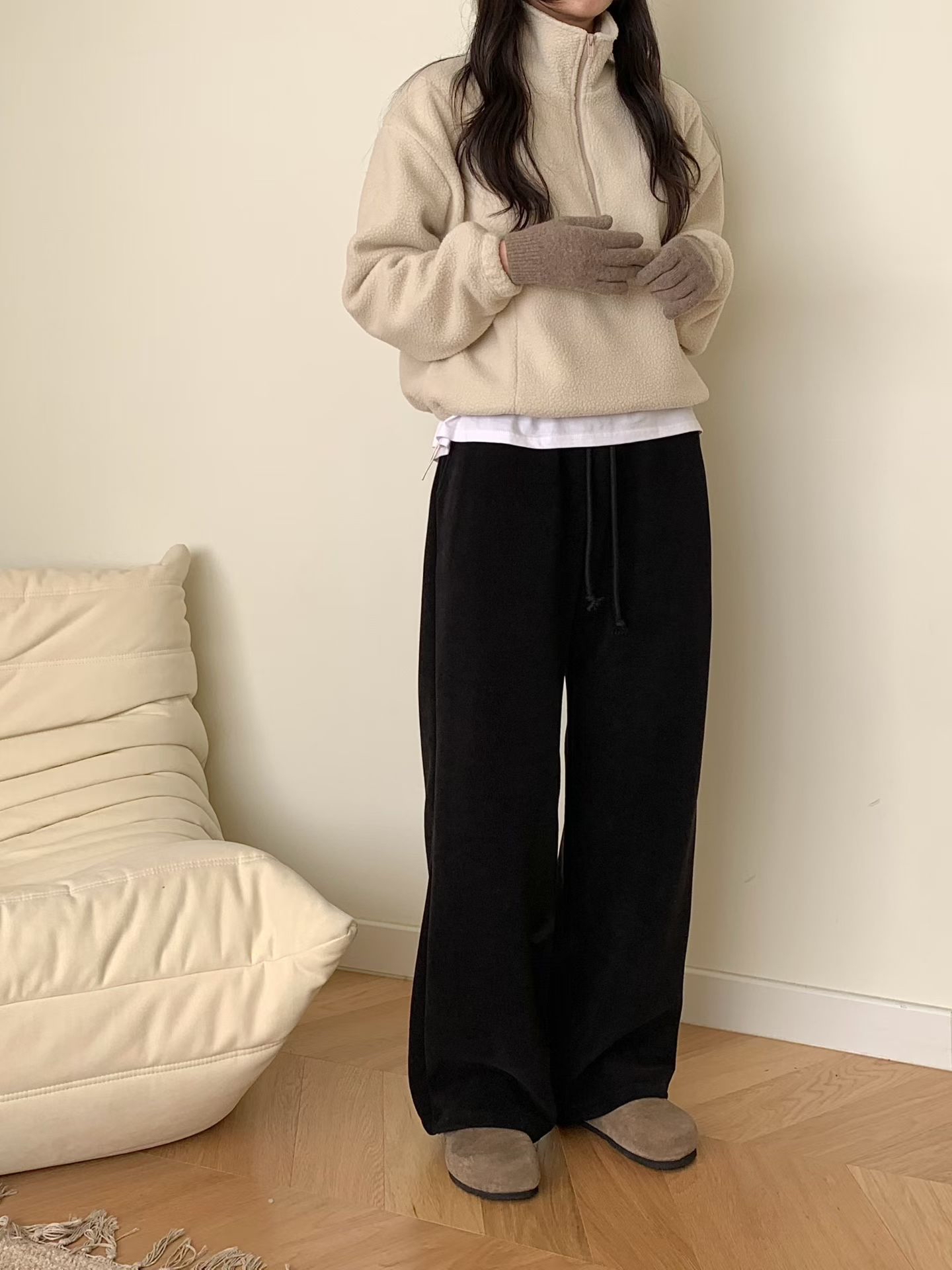 保暖绒毛底直腳褲