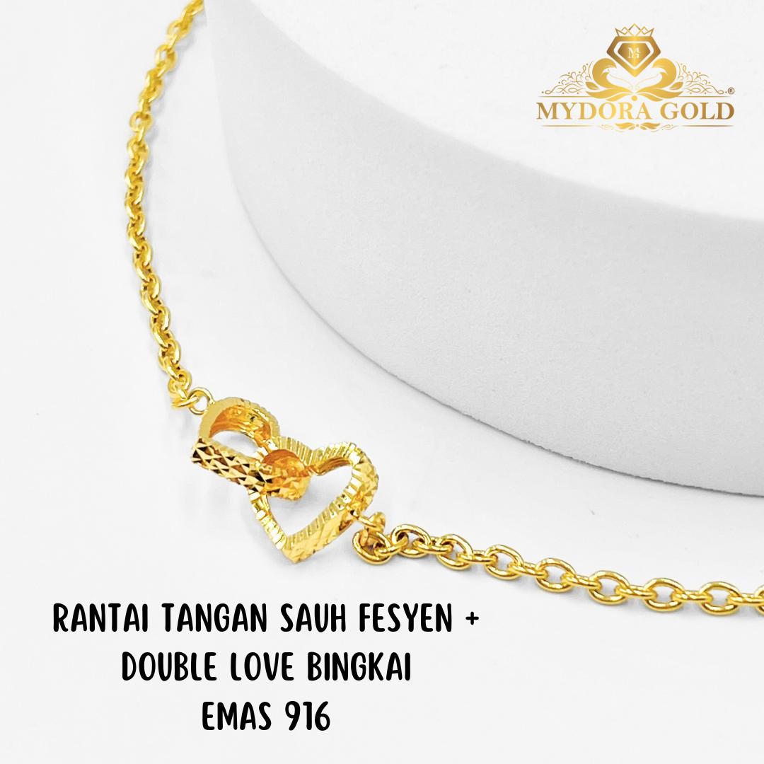 MYDORA Rantai Tangan Sauh Fesyen + Double Love Bingkai | EMAS 916/22k