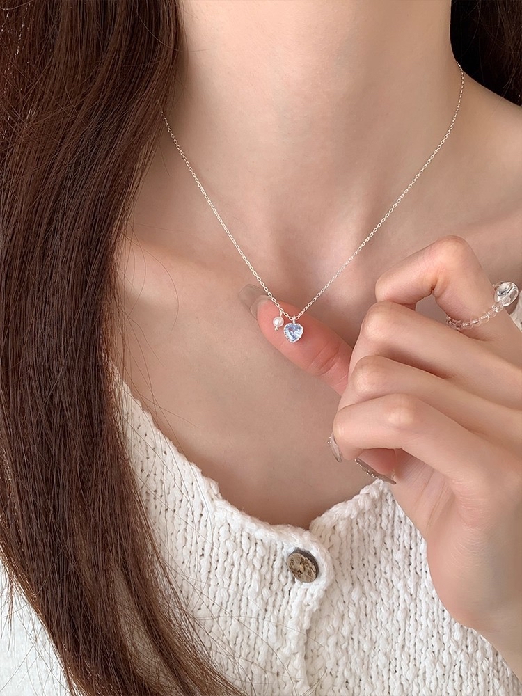清新蓝锆爱心珍珠项链