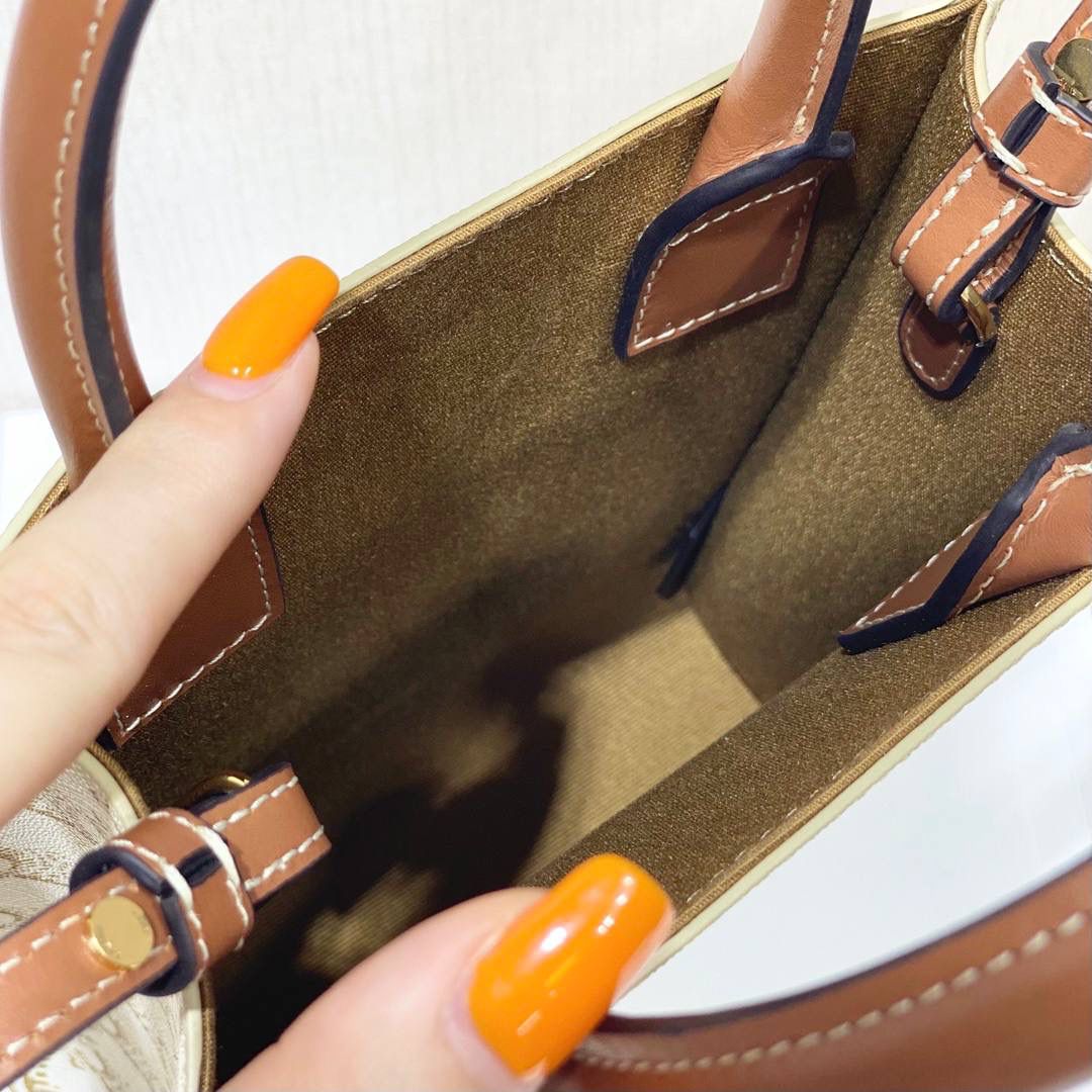 🔥大货实拍图 𝗖𝗘𝗟𝗜𝗡𝗘 ♥ 𝗧𝗥𝗜𝗢𝗠𝗣𝗛𝗘 𝗖𝗔𝗕𝗔𝗦 𝗧𝗢𝗧𝗘 今年新出的白老花真的击中我💘这是什么温柔美貌的配色啊啊啊！老花也可以满满的清新春夏感🏝 型号：194372 尺寸：17*21*4cm