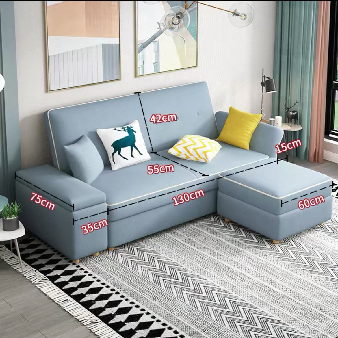 北歐現代簡約細單位客廳 可收納儲物慳位科技布梳化 家用 sofa