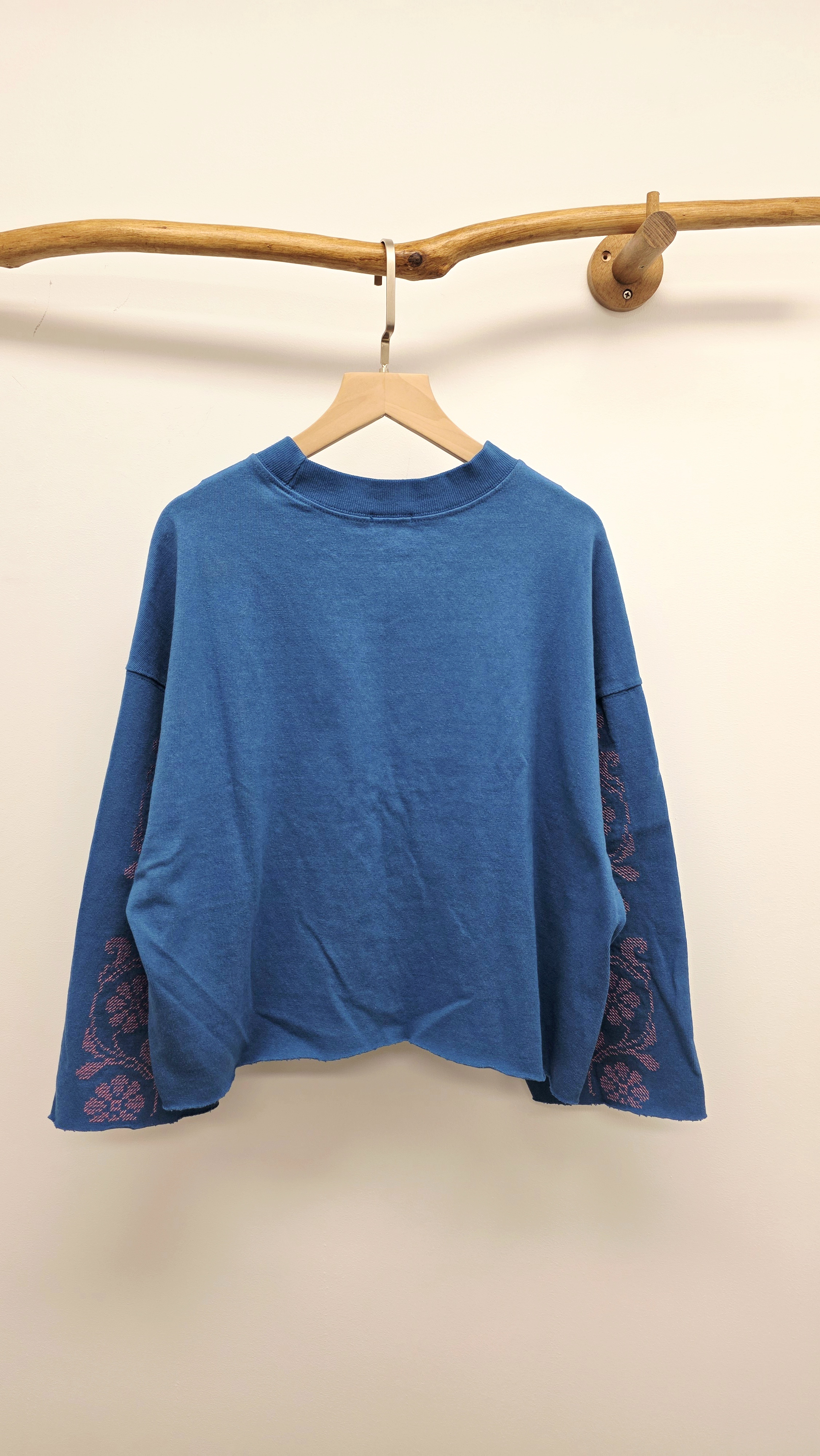 韓國藍色拼十字刺繡花棉Tee