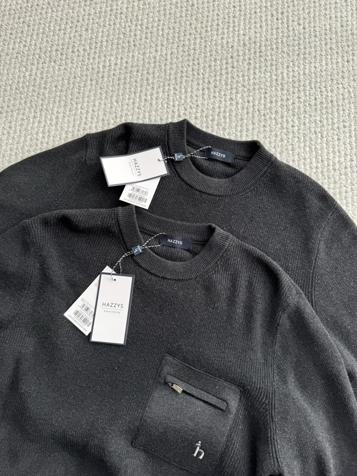 HAZZYS 胸口袋刺繡 logo 羊毛圓領冷衫