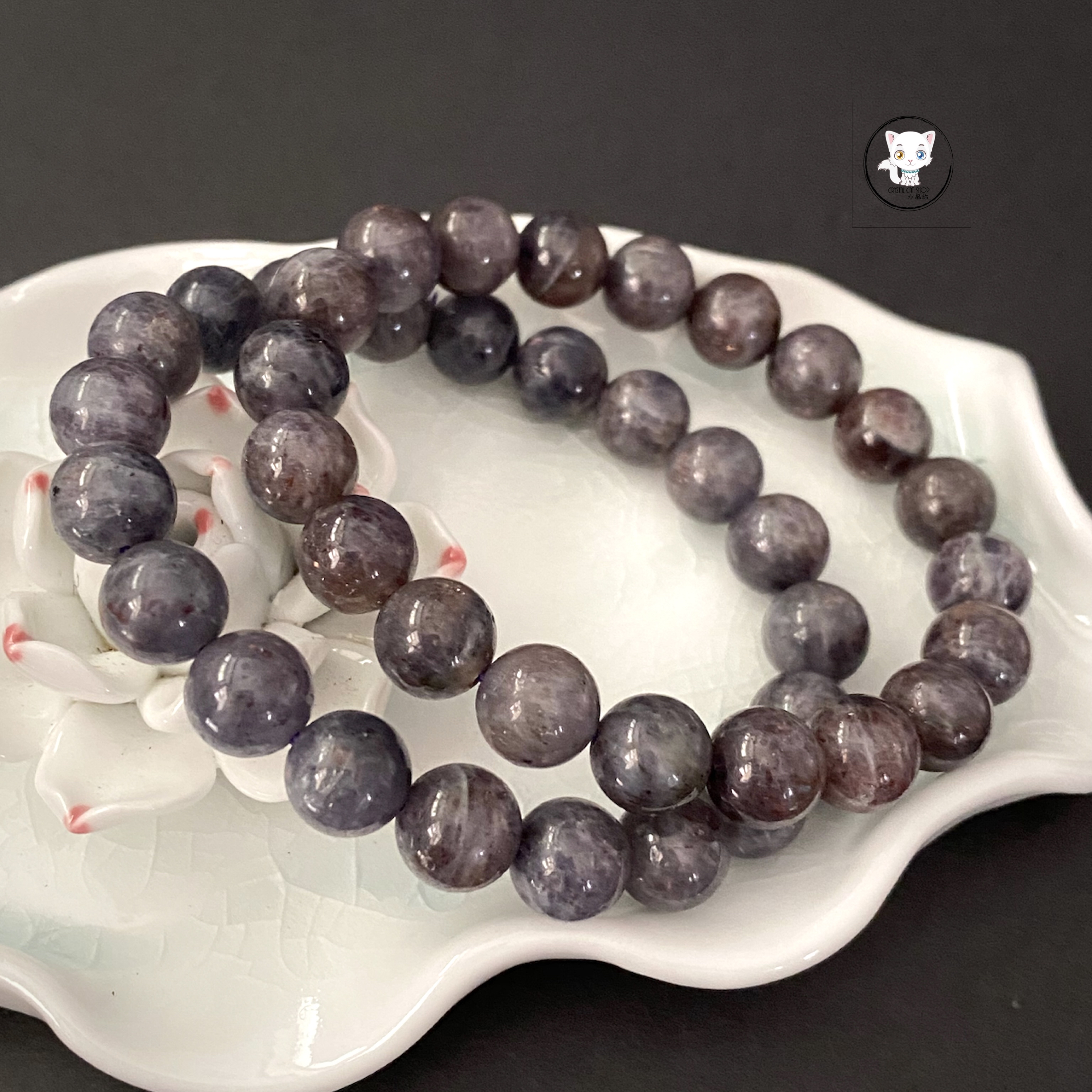 天然草莓堇青石手鏈 9.5mm