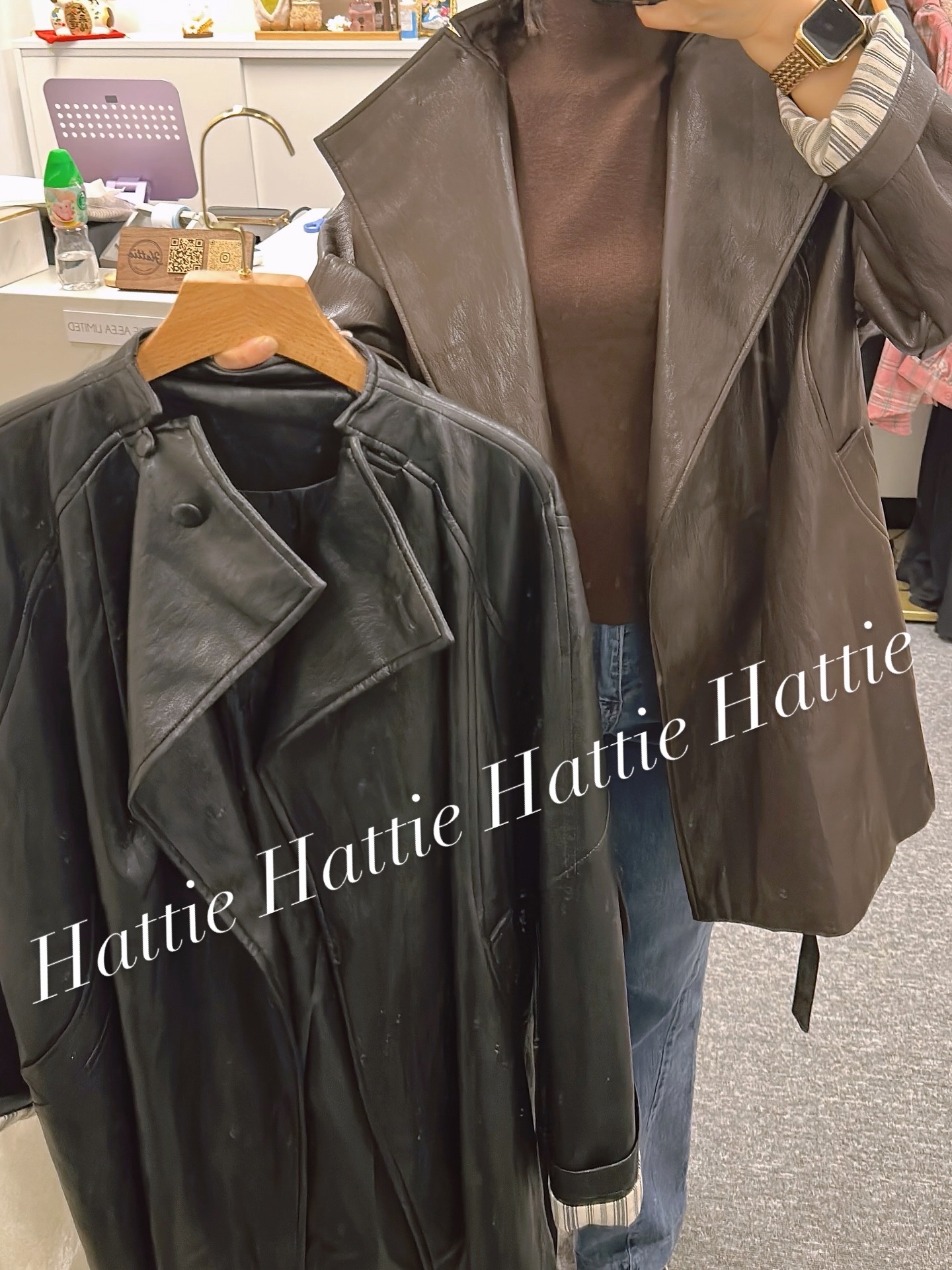 仿羊皮型格皮褸（啡色）（黑色）