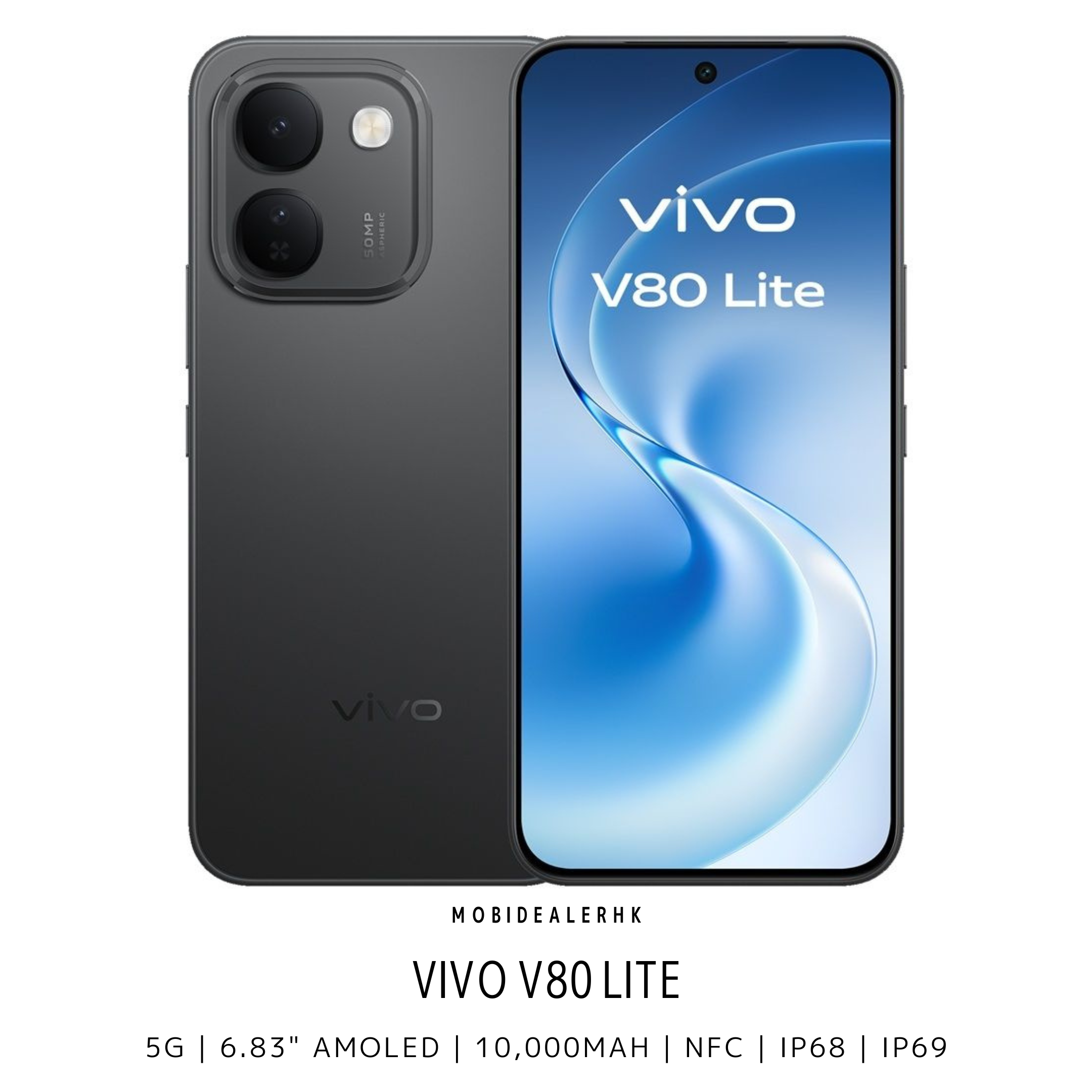 Vivo V80 Lite | 5G | 智能手機 | 10000mAh 怪獸級超大電量 | IP68/IP69 雙防護 | 6.83 吋 1.5K 120Hz AMOLED 螢幕 | 44W 閃充