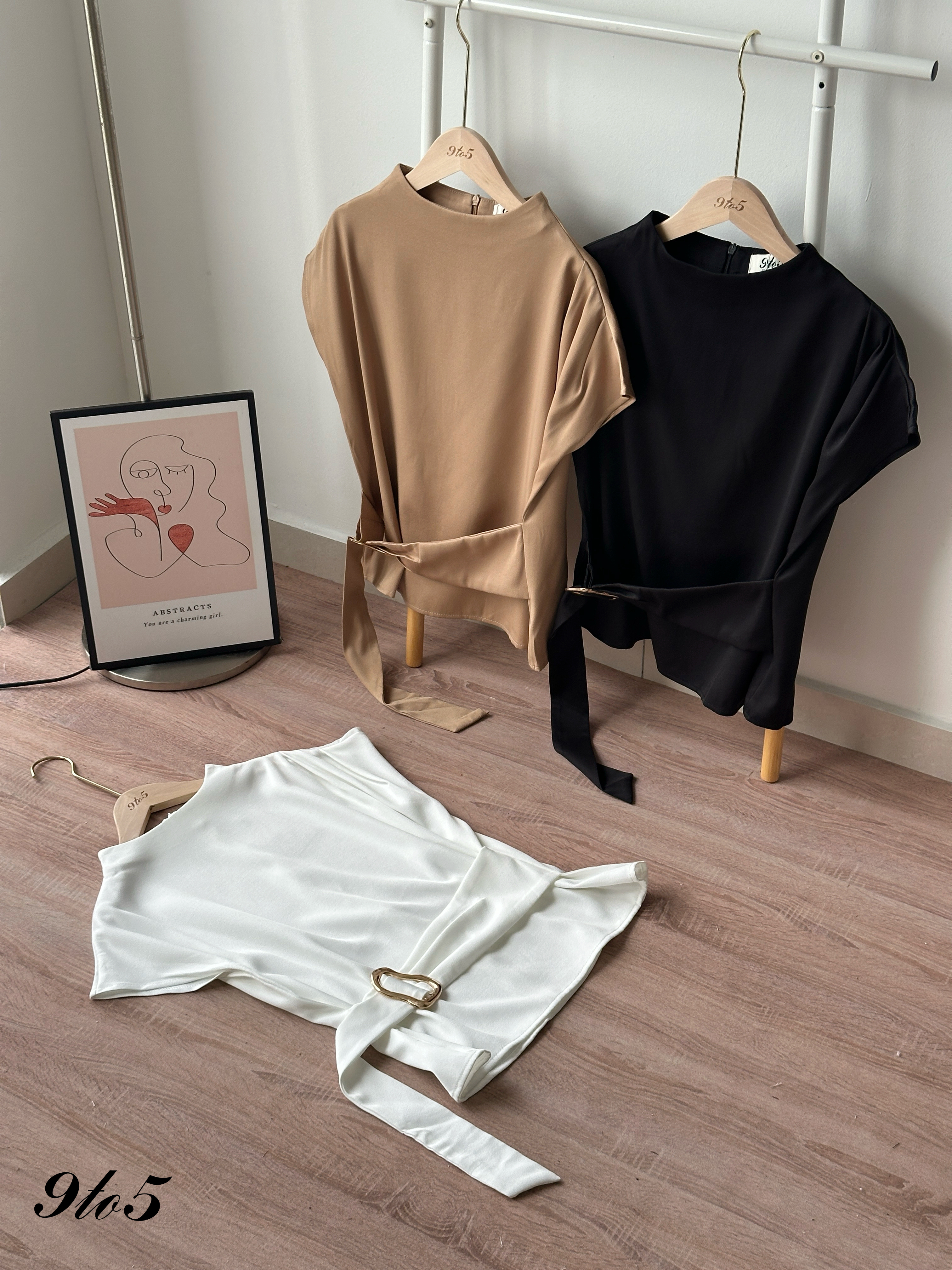 T4426 Mock Neck Tie-Waist Top - 3 Colors 