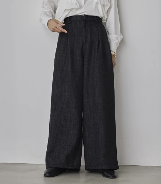 丹寧風人字紋褶褲 - 2026 流行穿搭  女士長褲 春夏時尚穿搭 柔軟舒適 成人休閒 日常穿搭 易於配搭 日本直送   #JP-I-260032