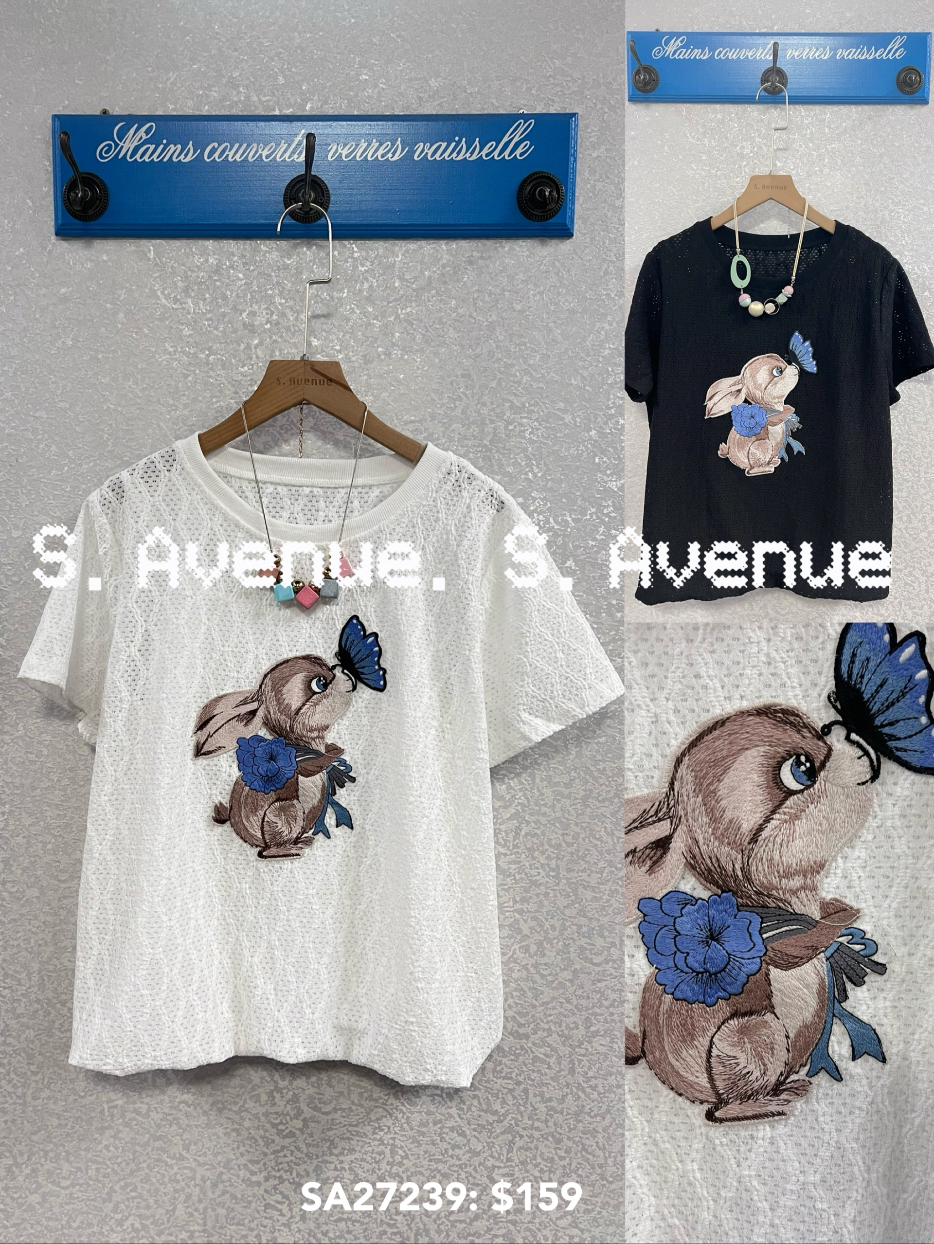 SA27239: 短袖lace繡可愛兔仔top