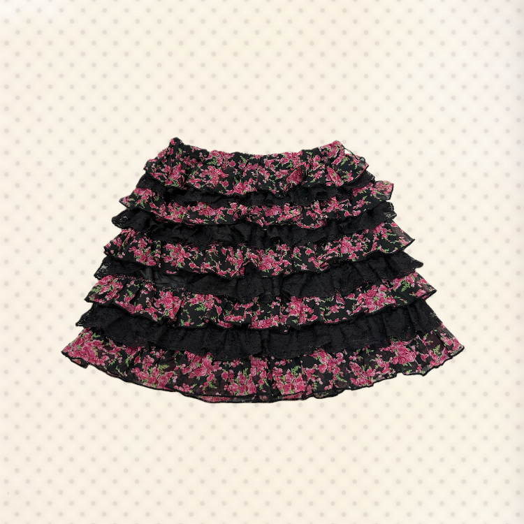 Tiered Floral Lace Miniskirt