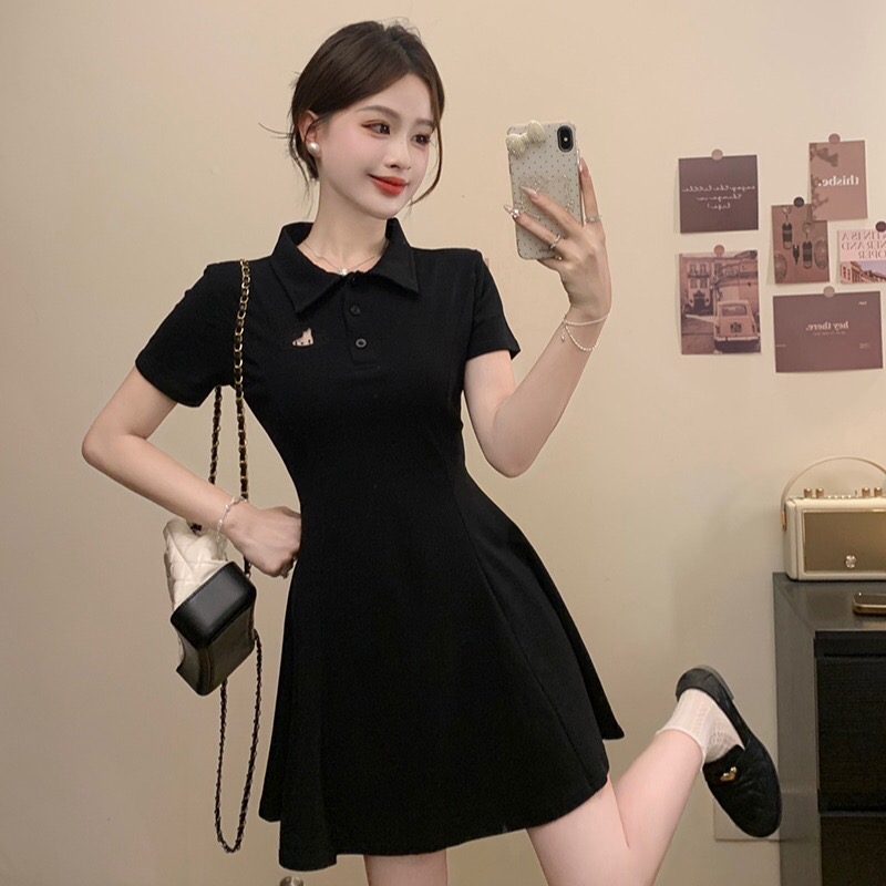 B309(22012) 韩版甜美风POLO领前后镂空KITTY 3色连身裙