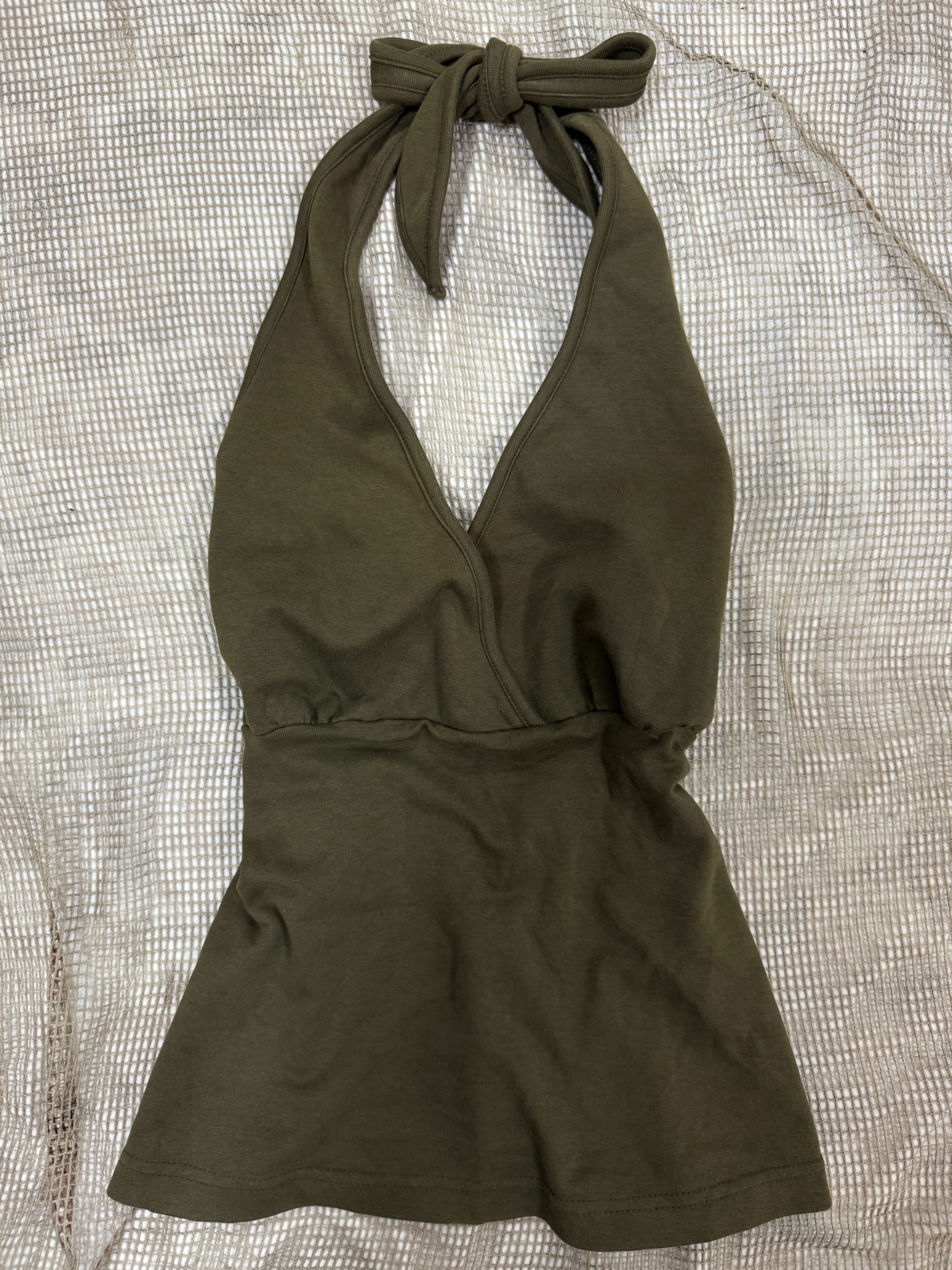 Khaki Crossover Plunge Halter Top
