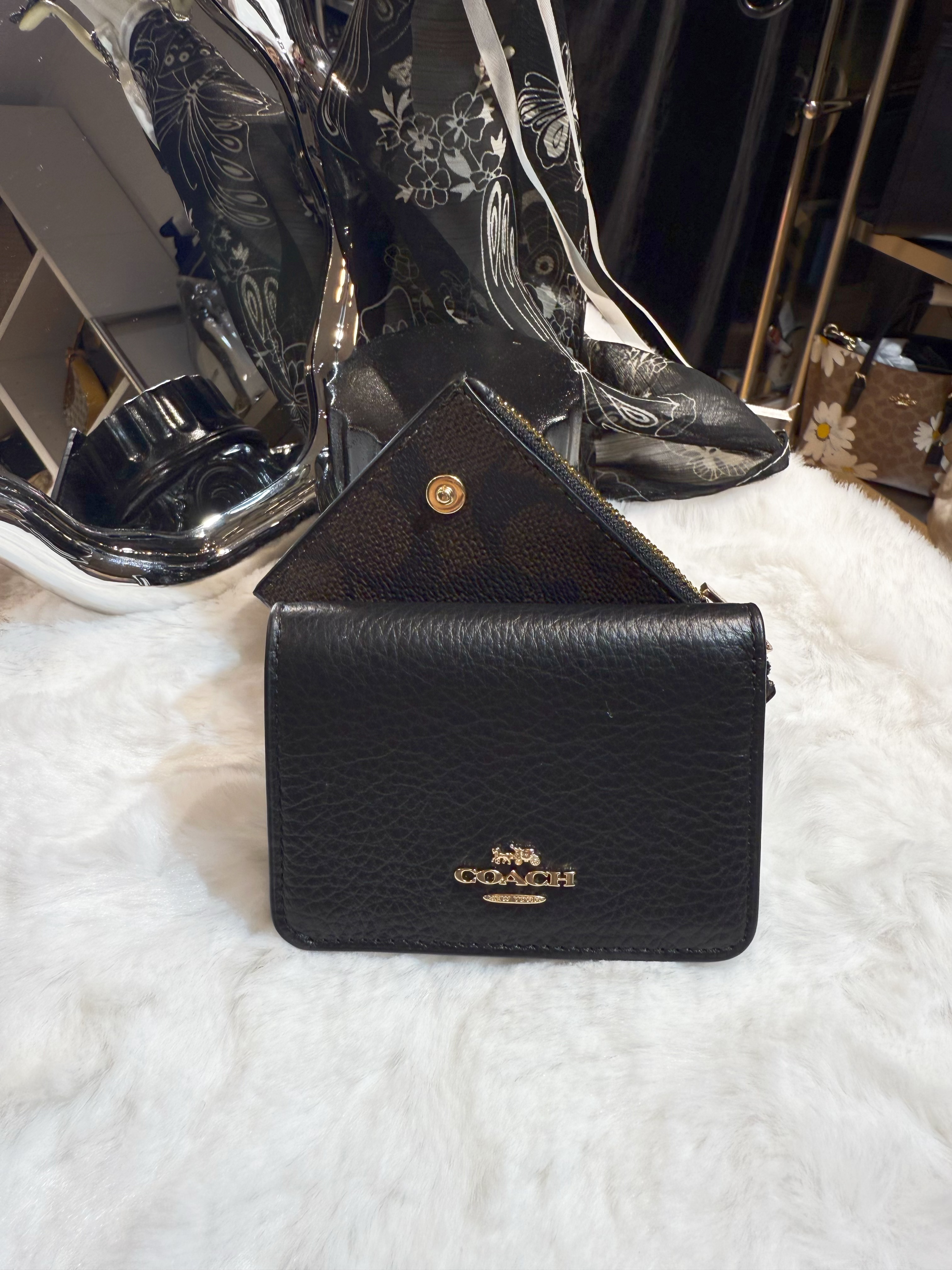 Coach card holder wallet blk/dark/m