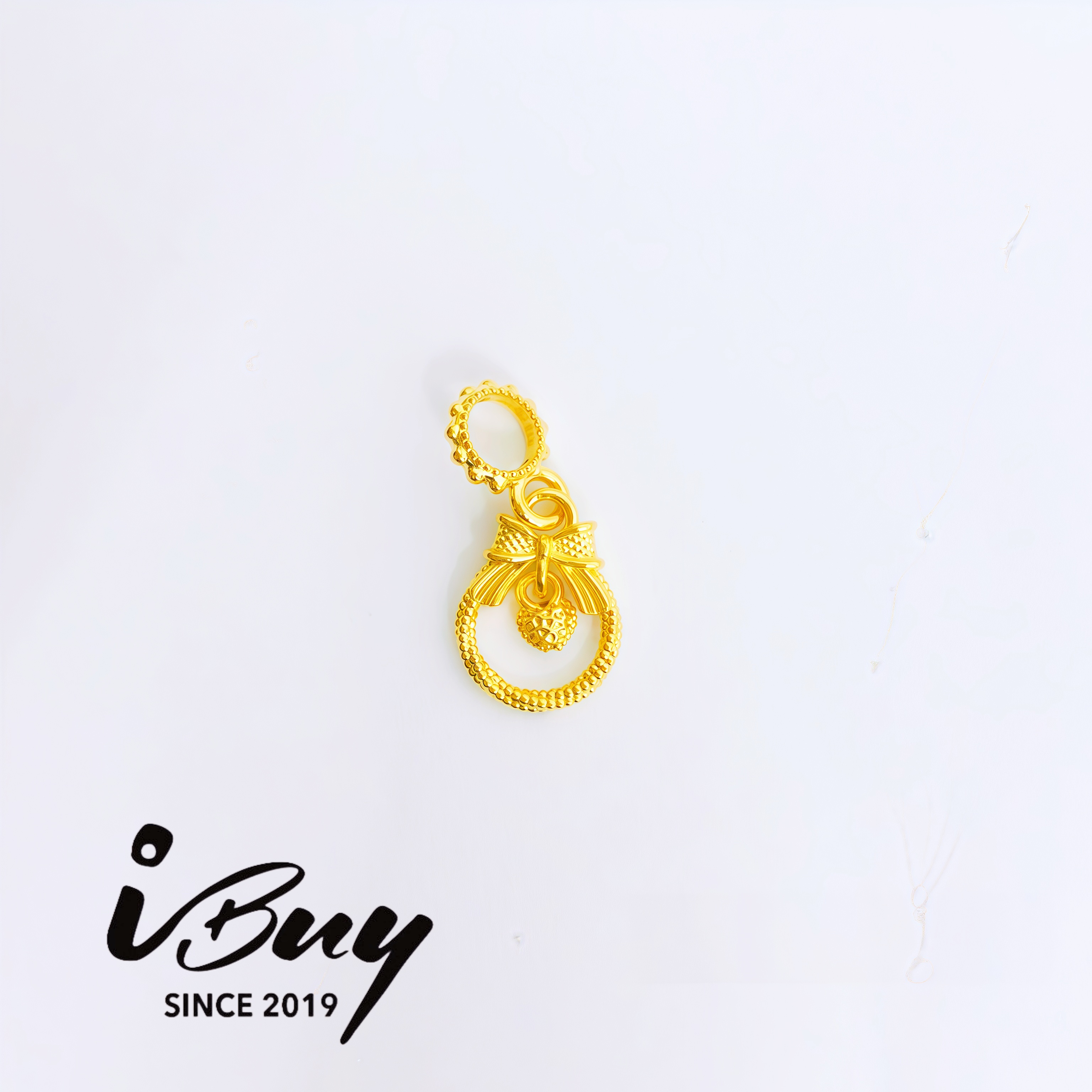 916 HARD GOLD BUTTERFLY & HEART PEACE BUCKLE CHARM BEAD 916 硬金 蝴蝶结平安扣+爱心
