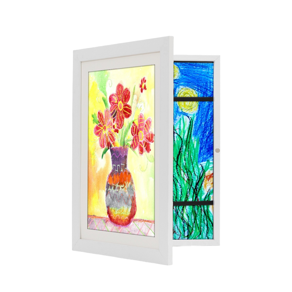 兒童繪畫裝裱框 畫紙收納 畫畫紙收藏 兒童藝術展示框 畫框 畫畫相框 白色 A4 [平行進口] HK2716