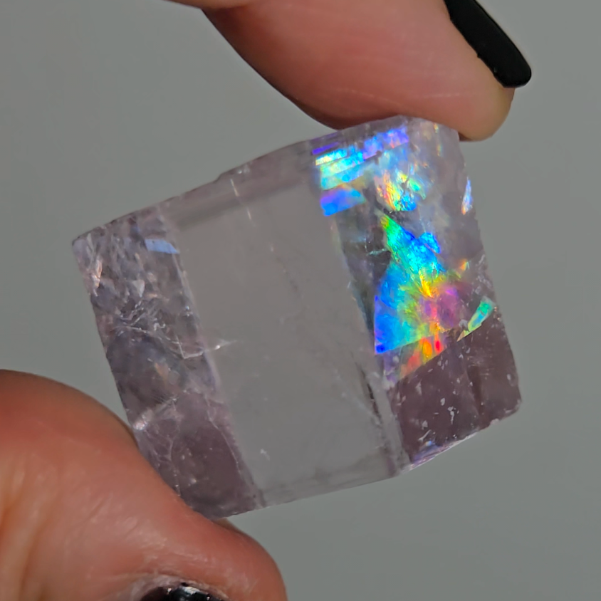 Purple calcite cube with intense rainbows - PC6