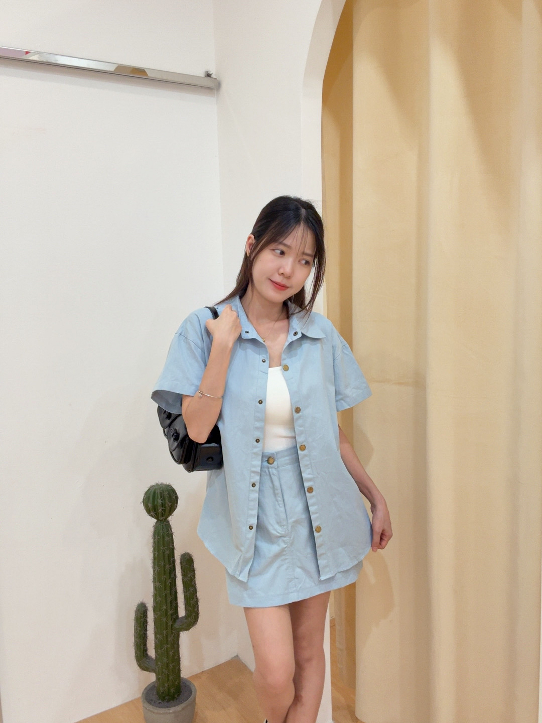 韩版休闲翻领短袖外套上衣+半身裤裙两件套 R2960