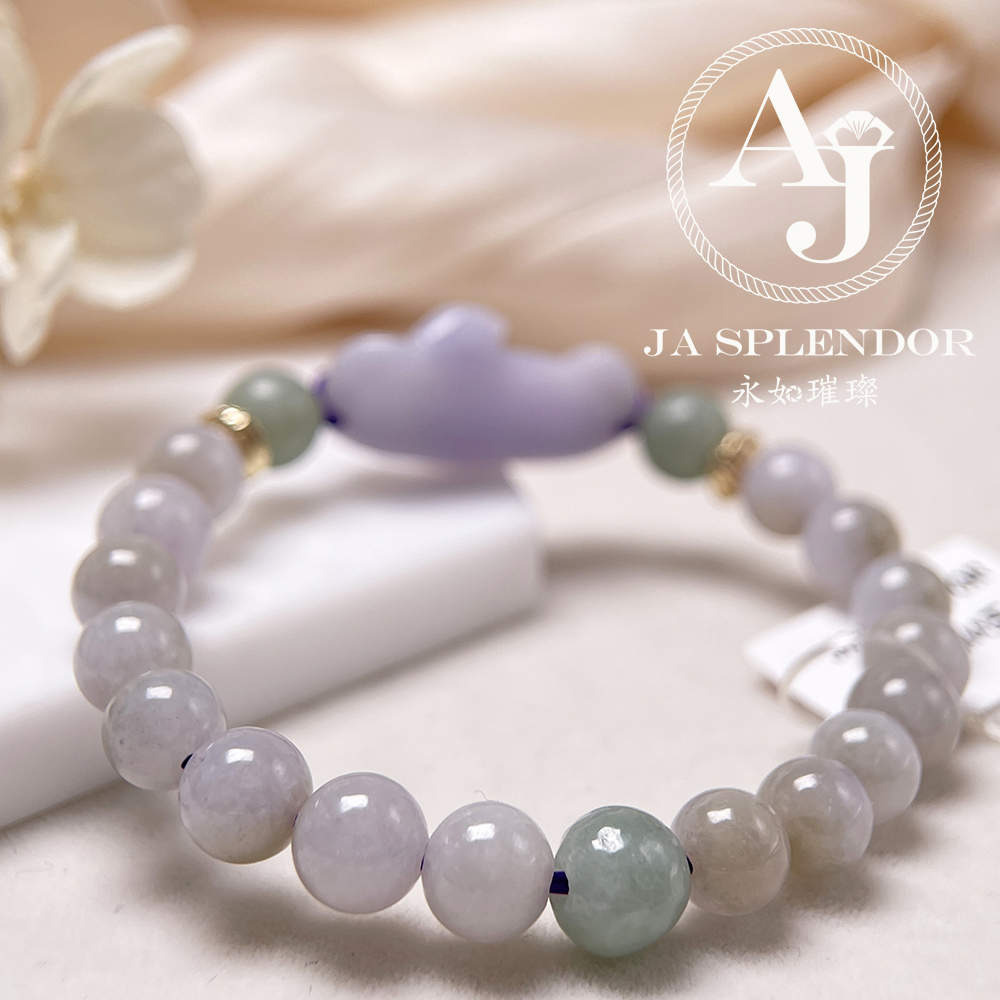 JN-353 天然翡翠A玉- 春彩濃紫蓮花清心安神編織手串 