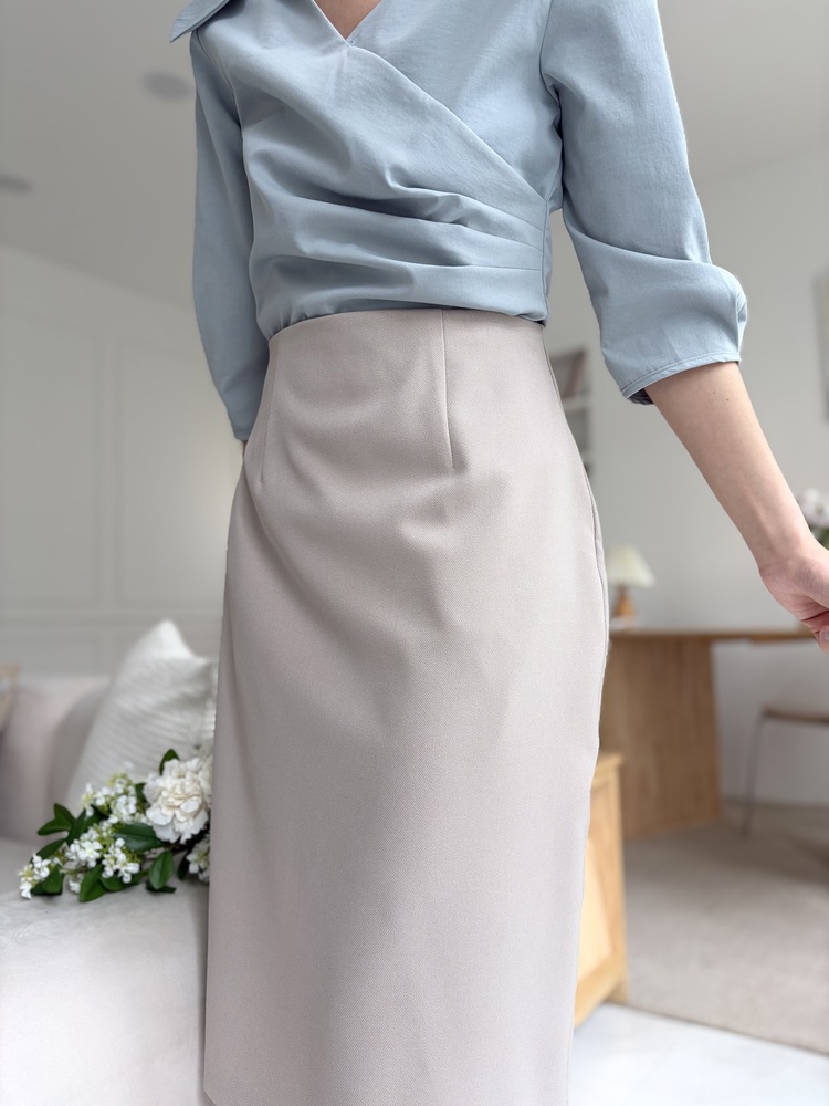 Camelia Wrap Collar Blouse (Blue)