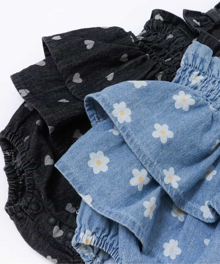 🇯🇵預訂 日本直送🇯🇵Apres les cours兩色花花愛心滿印褶皺吊帶牛仔包屁裙