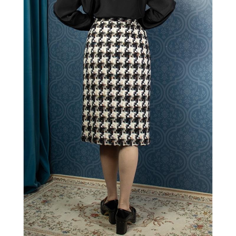 Vintage Made in England Waldman Houndstooth Pattern Woolly Skirt - Waist 27" (MU023)
