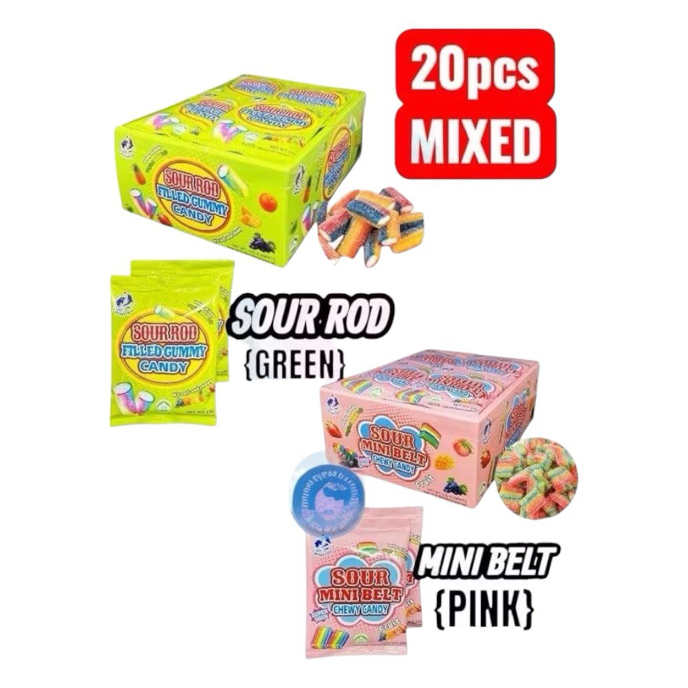 20pcs Twinfish Sour Rod Filled Gummy / Mini Sour Belt Chewy Candy (HALAL)