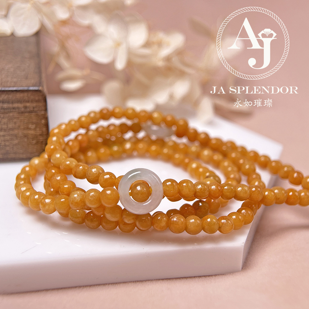 JN-H40-261 天然翡翠A玉 華麗黃翡配綠珠串串金項鏈