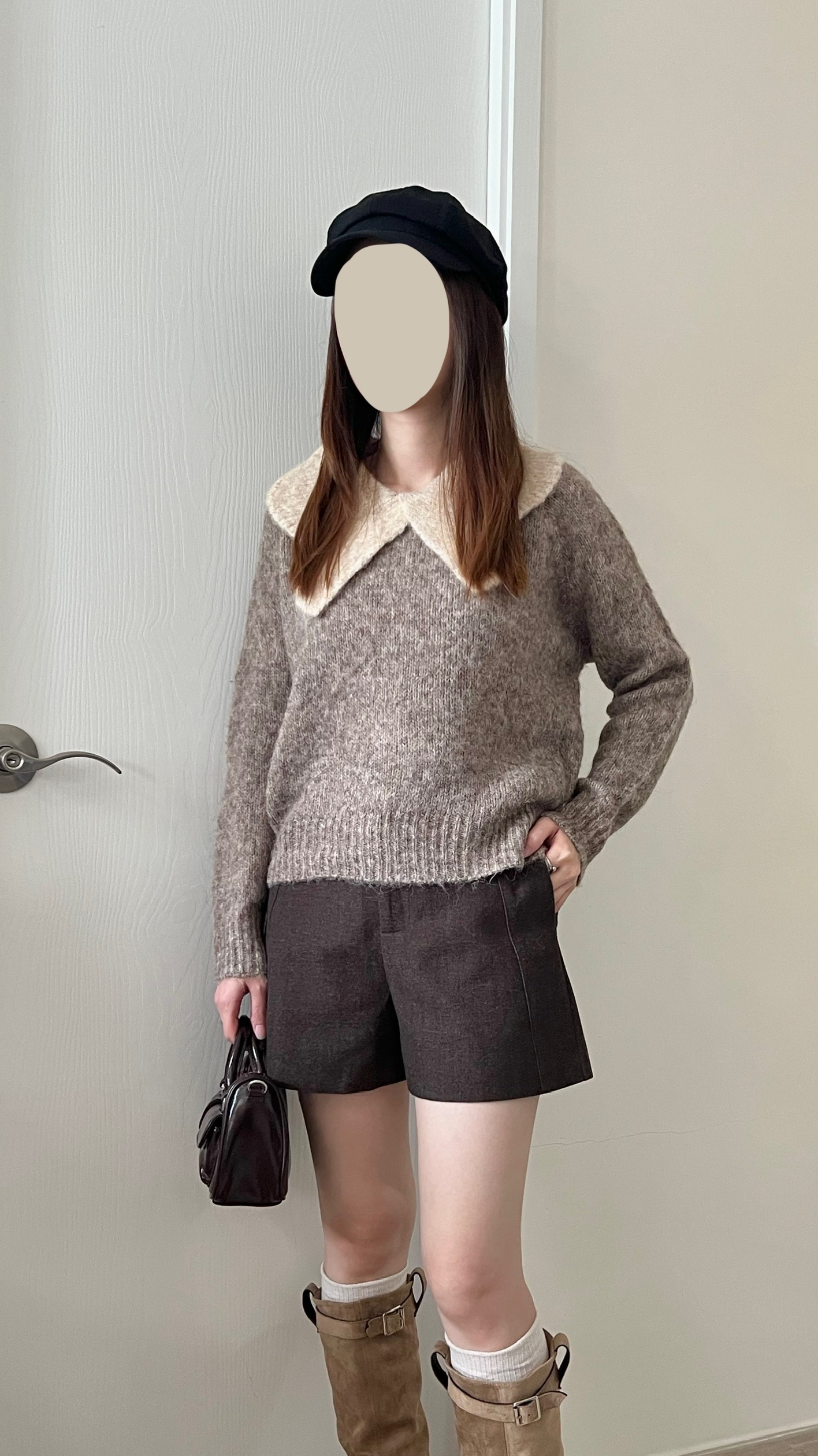 大蝴蝶領口混色毛衣 現貨