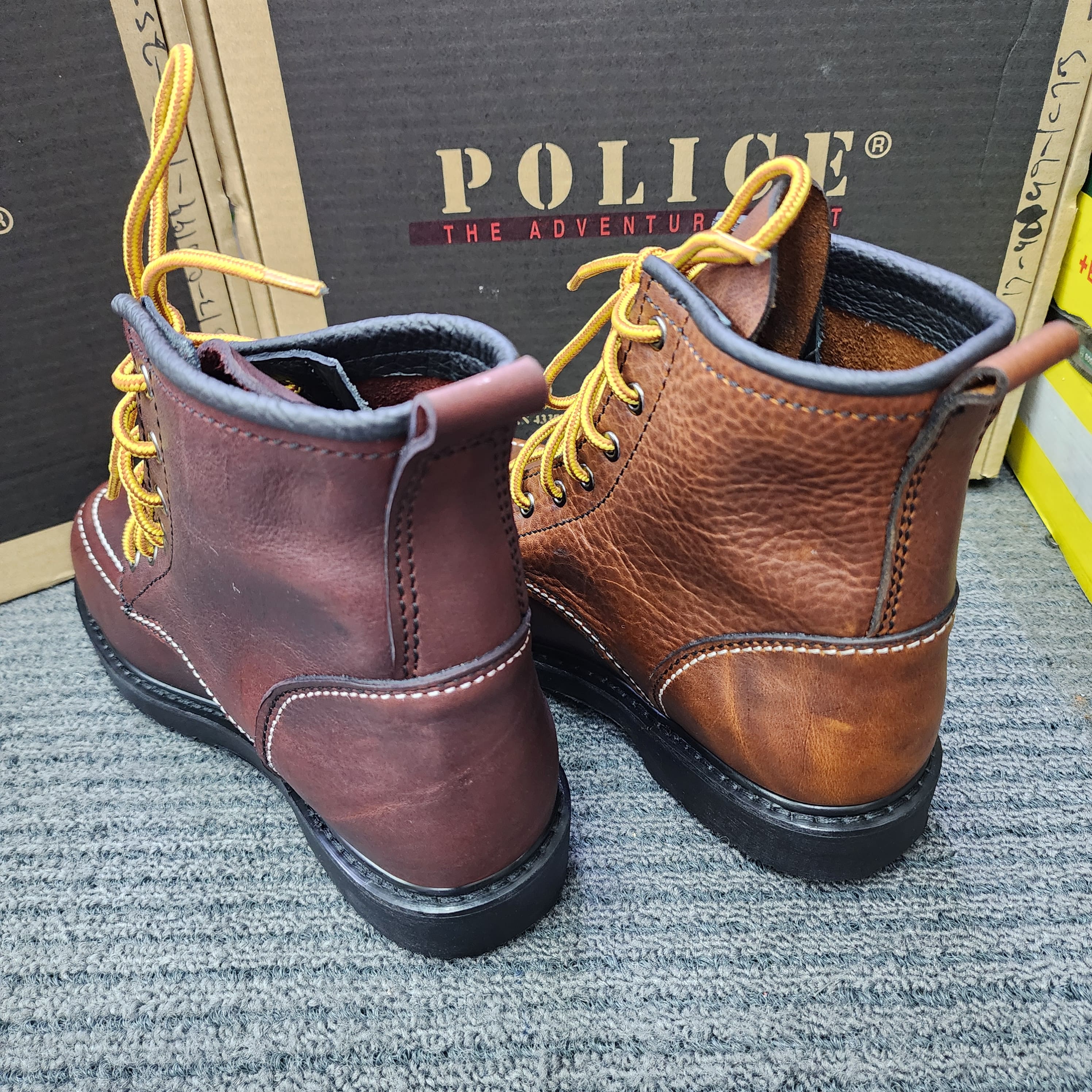 Police Safety Shoes 90199 Midcut Lace Tapak Hitam Kasut Keselamatan Brown Maroon Full Leather