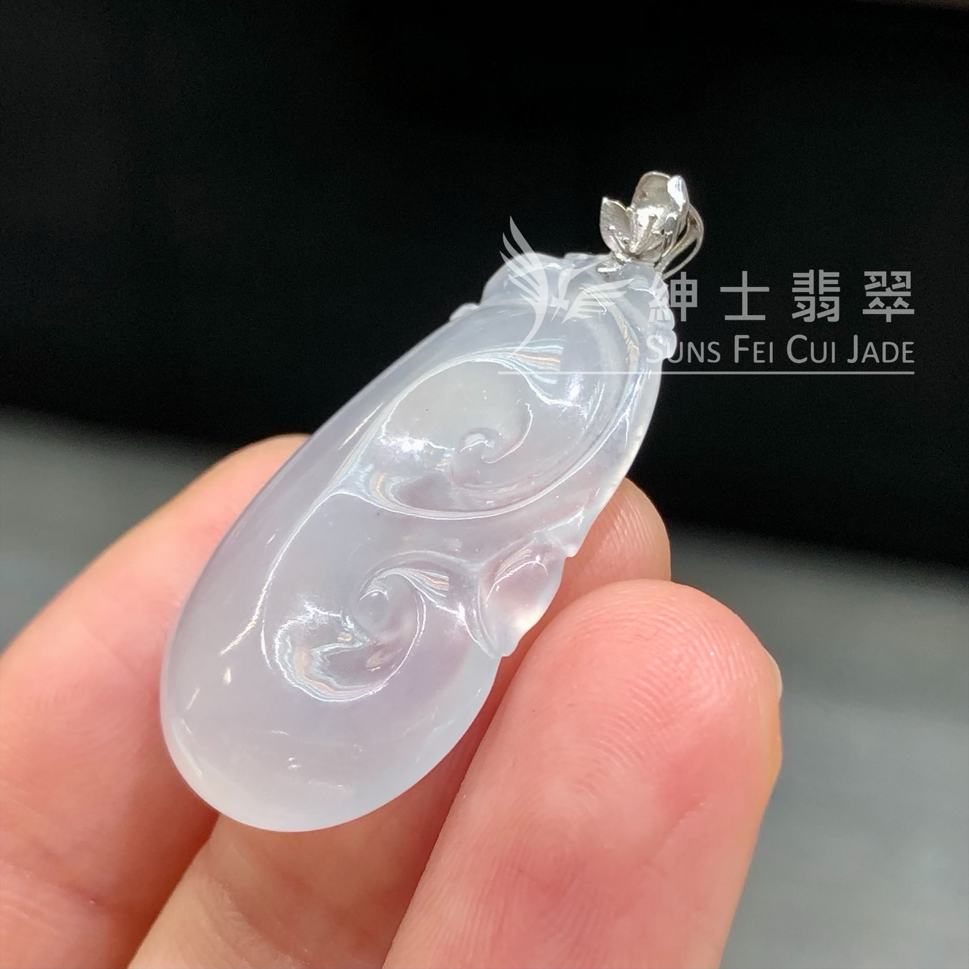 YK00037 糯冰如意連18k扣頭吊墜 